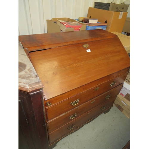 21 - Mahogany fall front bureau with three long drawers and brass swing handles