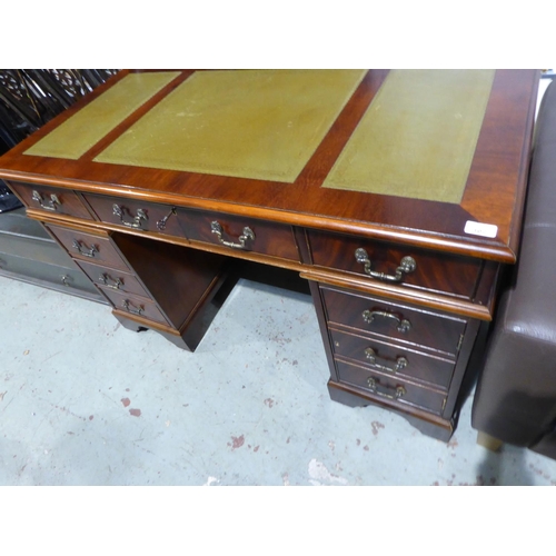 102 - Mahogany pedestal desk with tooled leather inserts to top