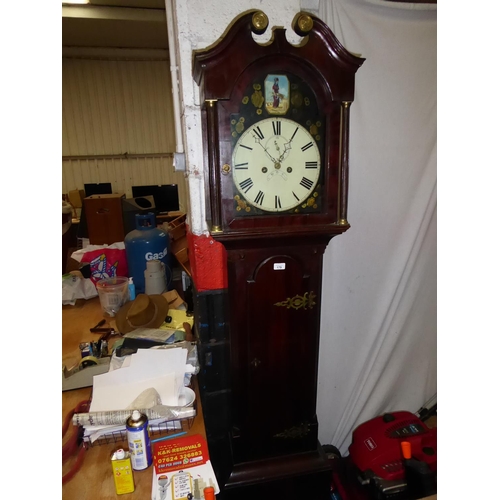 179 - Longcase clock with white dial and decoration of woman working in the fields