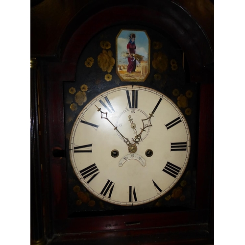 179 - Longcase clock with white dial and decoration of woman working in the fields