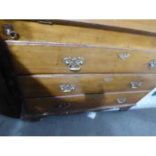 21 - Mahogany fall front bureau with three long drawers and brass swing handles