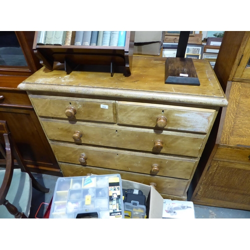 219 - Pine chest of three long and two short drawers with knob handles