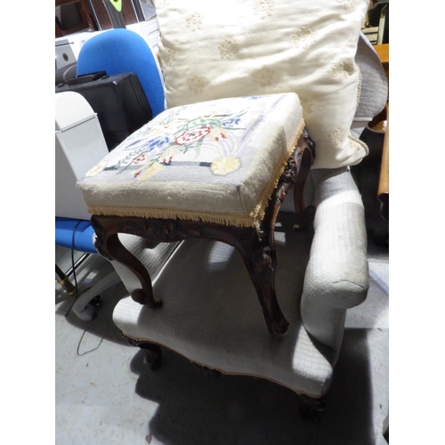 56 - Victorian armchair plus needlework stool