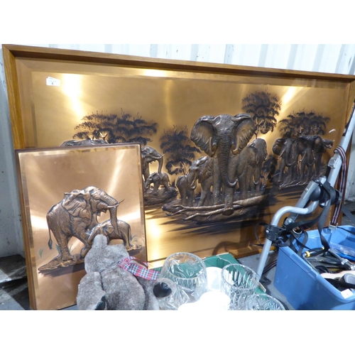 6 - Large copper effect picture of a herd of elephants plus one