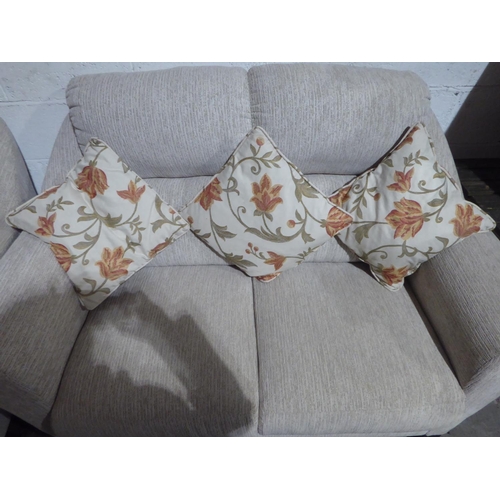 80 - Cream upholstered two seater settee plus matching armchair, good condition