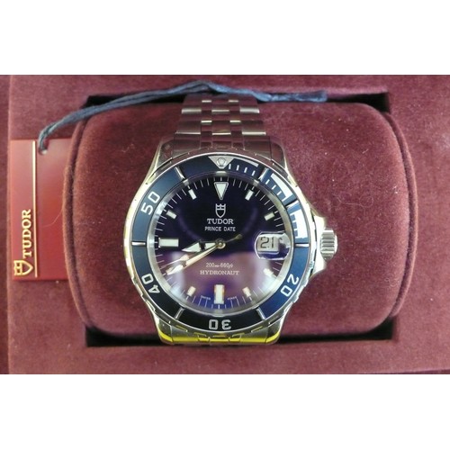 452 - Gents Tudor SS Prince Date Hydronaut Wristwatch with blue bezel and blue dial in perfect working ord... 