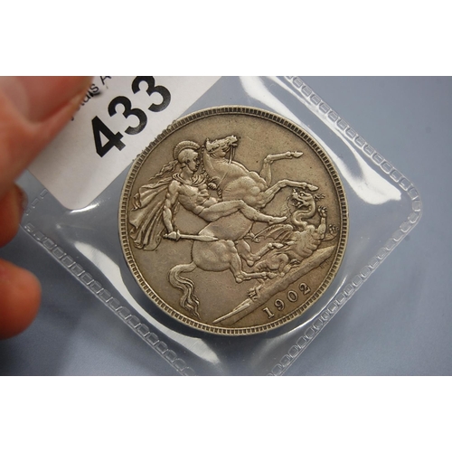 433 - 1902 Edward VII silver crown good condition