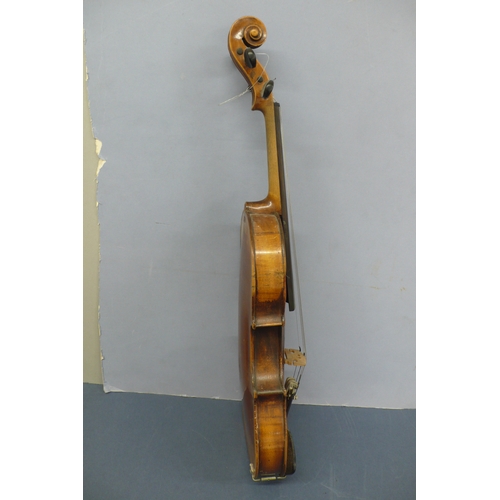 575 - Late 19thC Violin marked Hopf to top of back. Length 24ins, plus bow and hard case