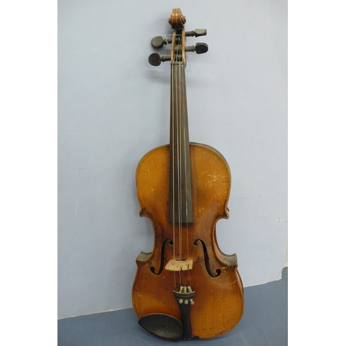 575 - Late 19thC Violin marked Hopf to top of back. Length 24ins, plus bow and hard case