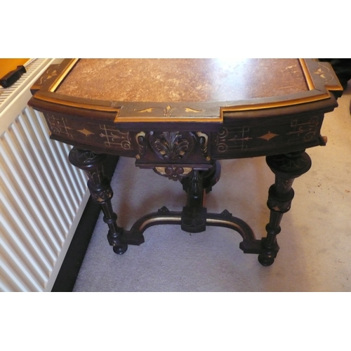 576 - 19thC Continental Carved Painted Pine Ornate Side Table with Red Figured Marble Top with Turned Legs... 