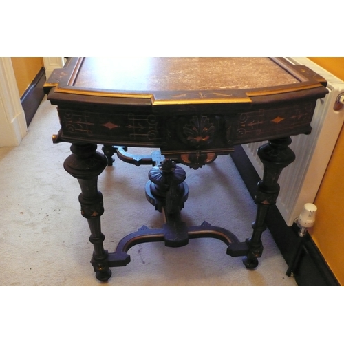 576 - 19thC Continental Carved Painted Pine Ornate Side Table with Red Figured Marble Top with Turned Legs... 