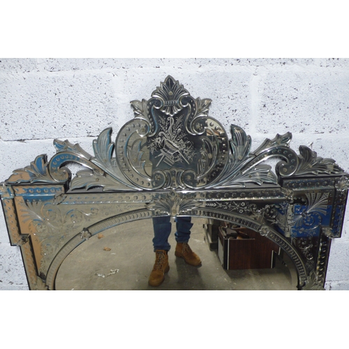 580 - 19th/20thC Impressive Venetian cut and etched glass wall mirror with foliate and C Scroll decoration... 