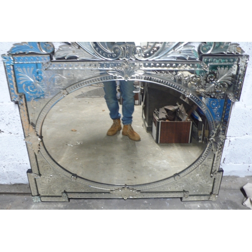 580 - 19th/20thC Impressive Venetian cut and etched glass wall mirror with foliate and C Scroll decoration... 