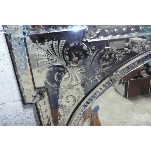 580 - 19th/20thC Impressive Venetian cut and etched glass wall mirror with foliate and C Scroll decoration... 