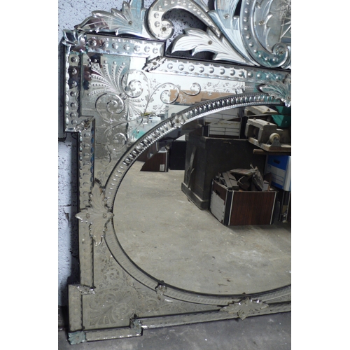 580 - 19th/20thC Impressive Venetian cut and etched glass wall mirror with foliate and C Scroll decoration... 