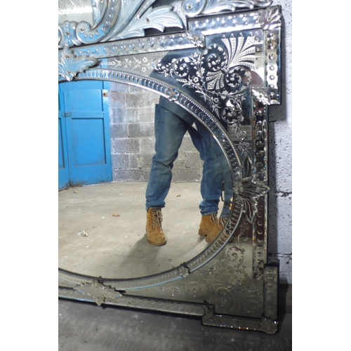 580 - 19th/20thC Impressive Venetian cut and etched glass wall mirror with foliate and C Scroll decoration... 