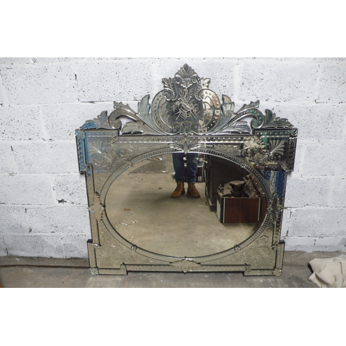 580 - 19th/20thC Impressive Venetian cut and etched glass wall mirror with foliate and C Scroll decoration... 