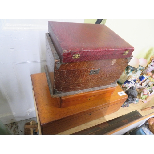 190 - Three wooden boxes and a cased cutlery set