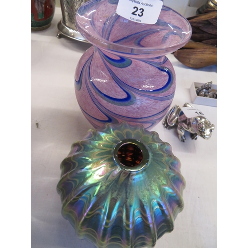 23 - Three iridescent glass vases