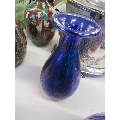 23 - Three iridescent glass vases