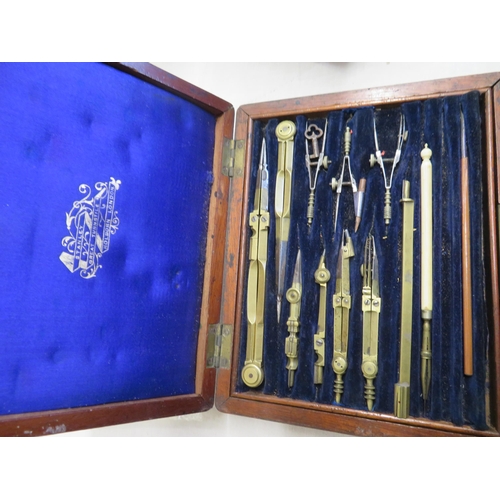 48 - Three sets of wooden cased drawing implements