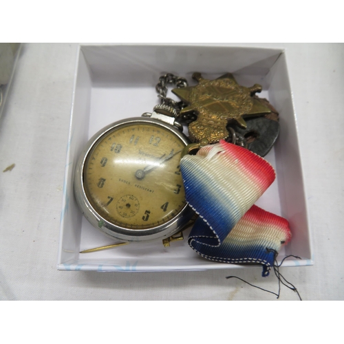 72 - West Clox pocket watch, plus medals