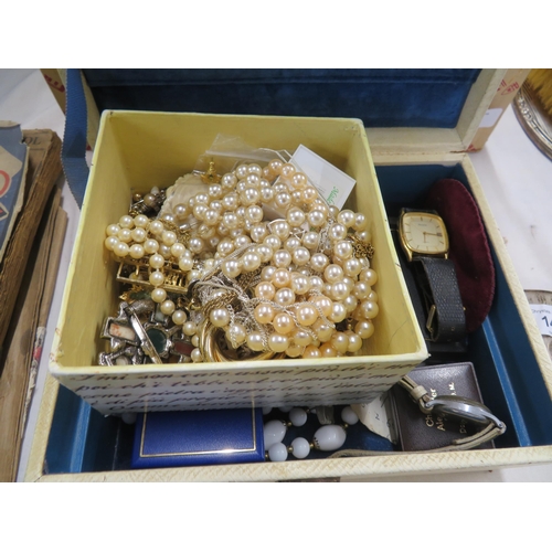 145 - Box of costume jewellery and watches