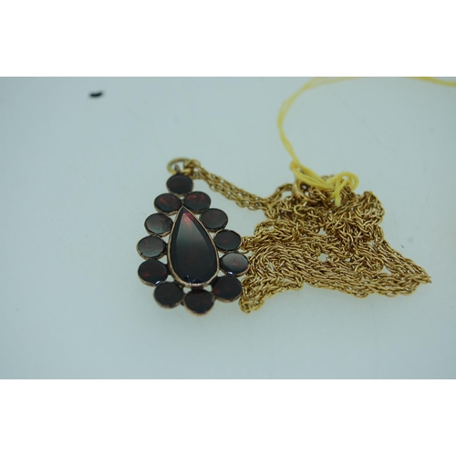 86B - 9ct gold garnet pendant and chain