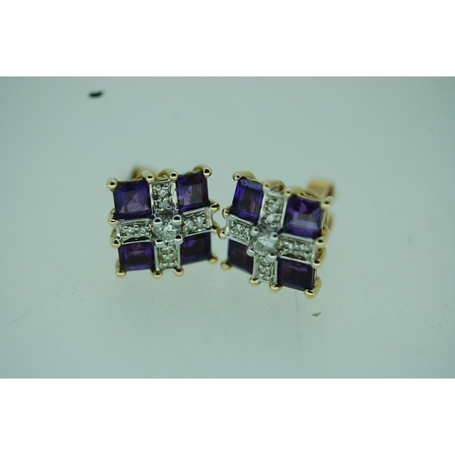 127 - 14k gold amethyst and diamond ear studs