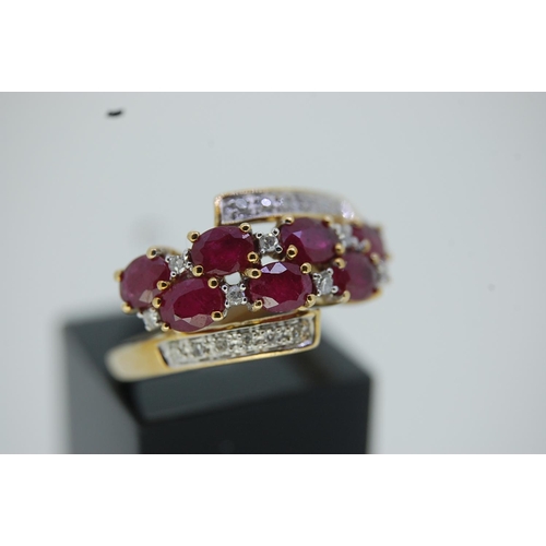 47 - Ruby and Diamond multi-stone ring set in gold, size N/O