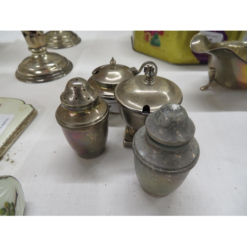 87 - Set of four silver salt pepper and mustard