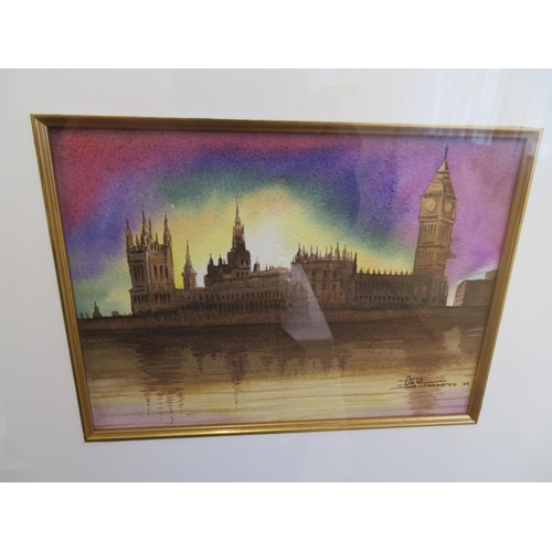 54 - Chahuanco(?) houses of parliament, watercolour, signed, dated '06, 5x7ins