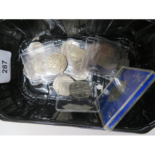 287 - Tub of 50ps including eight Isle of Man Christmas