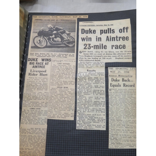 45 - Geoff Duke Scrap album with news cuttings and real photographs to the rear (Aintree)