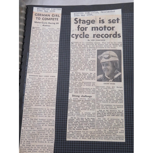 45 - Geoff Duke Scrap album with news cuttings and real photographs to the rear (Aintree)