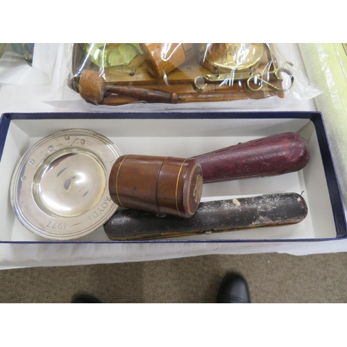 198 - Four items of tobacciana including two cheroot holders, silver ashtray and a leather box of matches