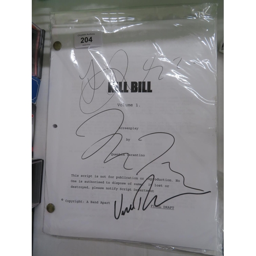 204 - Kill Bill Vol 1 & 2, screenplay by Quentin Tarantino, Volume 1 signed by Tarantino, Thurman and Liu,... 