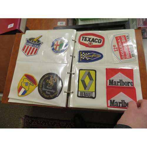 207 - An album of stickers and cloth patches relating to car racing