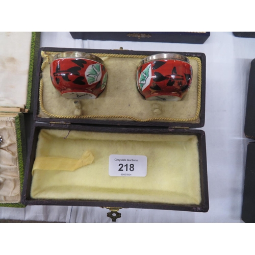 218 - Two Limoge salts with silver rims, boxed