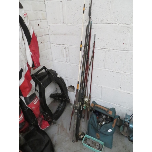 157 - Collection of fishing rods, reels and weights