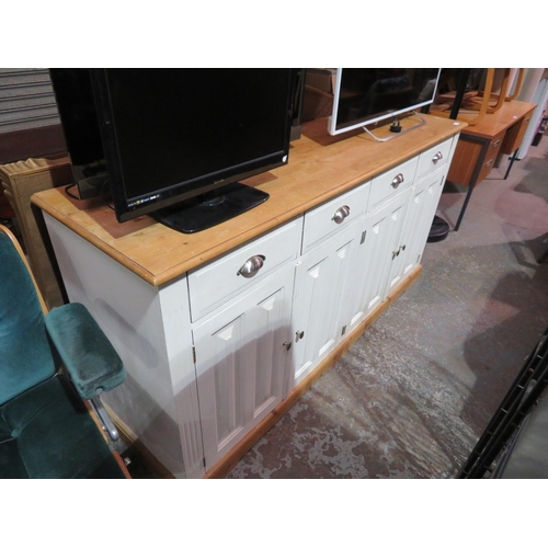 56 - Painted pine sideboard, with four drawers and cupboards under