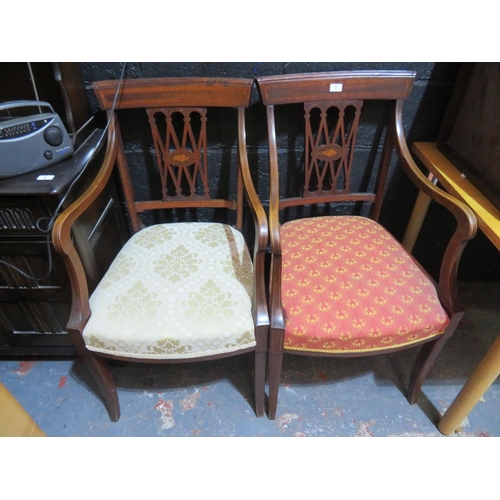 7 - Pair of open arm chairs with inlay decoration