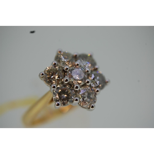 200 - A good 18 ct. gold diamond cluster ring, 2.91 cts. diamonds - size M