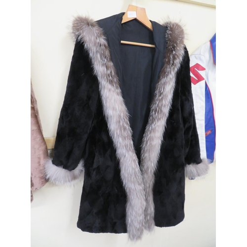 491 - Ladies reversible shower proof cropped mink jacket with fox fur trim - size 12 approx