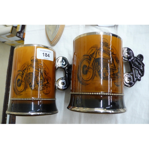 184 - Two Royal Bradwell ceramic tankards celebrating motorcycle racing