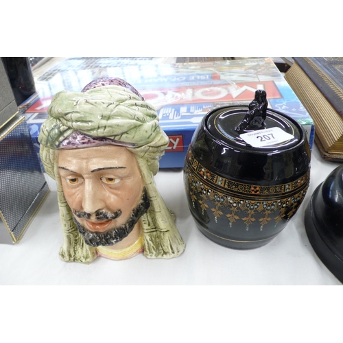 207 - Two tobacco jars, one in the shape of a middle eastern gentleman