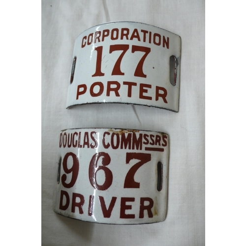 188 - Two metal and ceramic arm badges for Douglas Corporation Driver and Porter