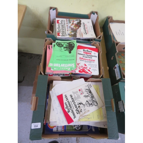 354 - Three boxes of motor racing magazines including Silverstone, Donnington etc