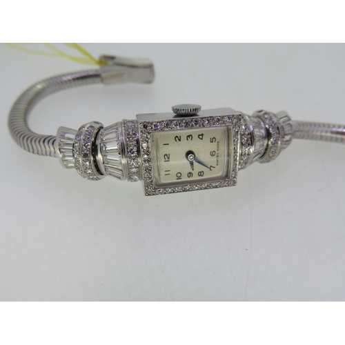 408 - Art deco style diamond encrusted platinum and white gold ladies' cocktail watch - 3.6 cts. of diamon... 