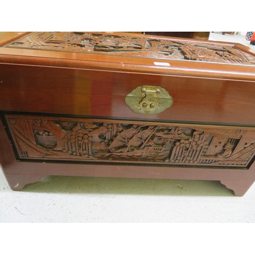 121 - Well carved Camphor wood chest